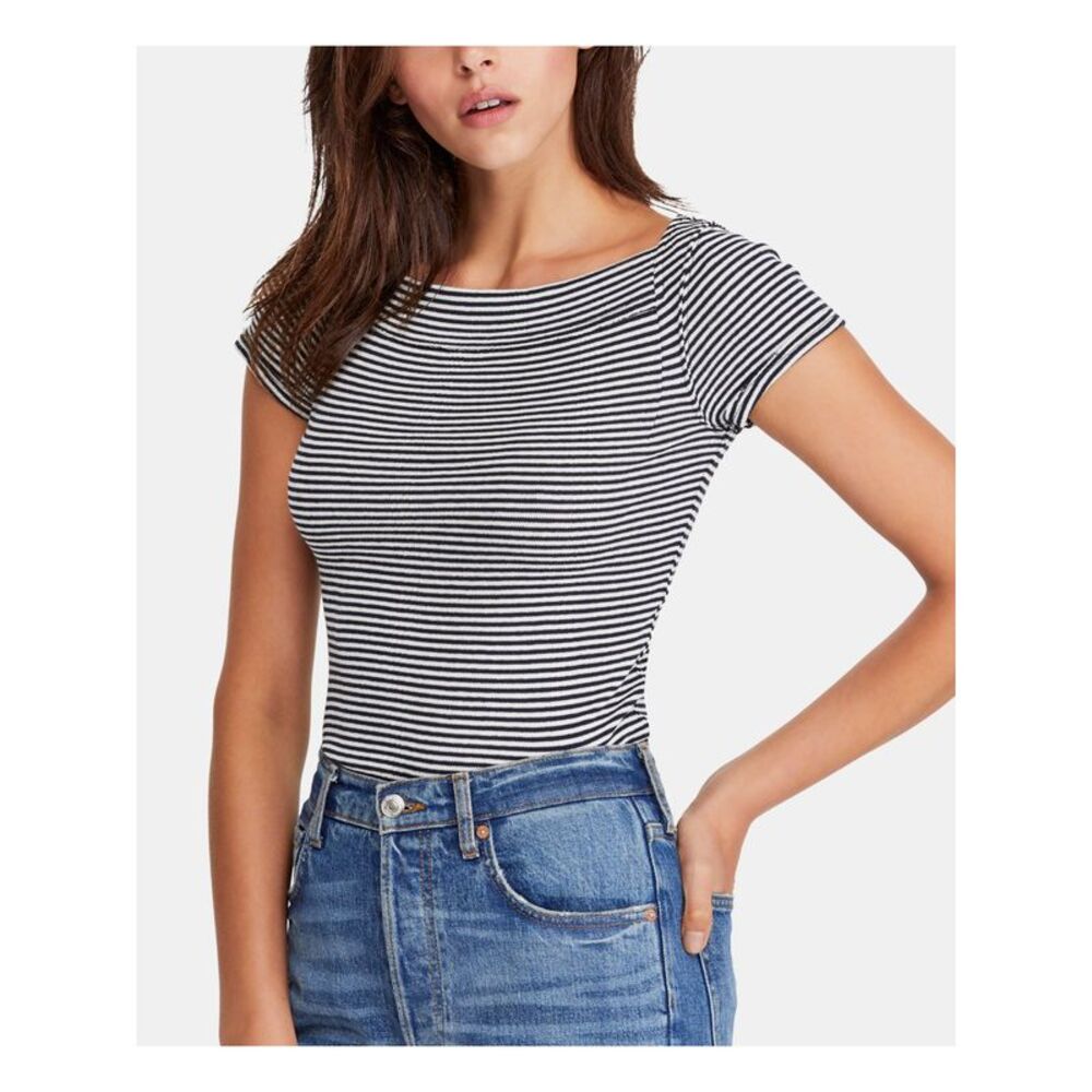 We The Free Black & White Striped Short Sleeve Crew Tee